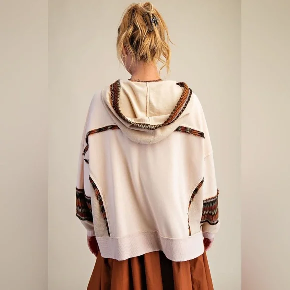 #200 Sale 🥳 3 left Easel Floral Embroidered Hoodie - Cream - Picture 6 of 6